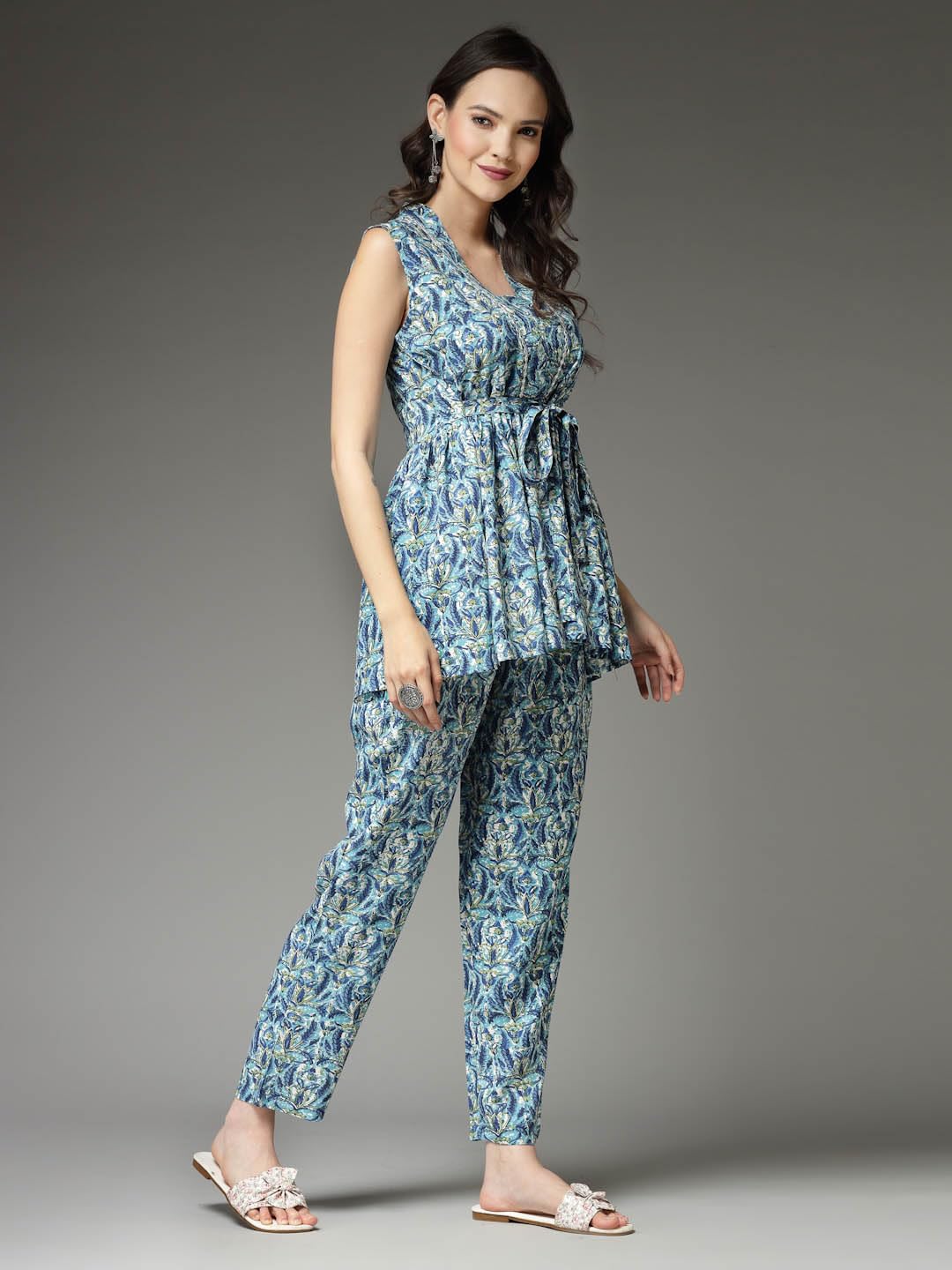 Stylum Women's Printed Rayon Co-Ord Set (Csbluecherry34_Blue, Xs)