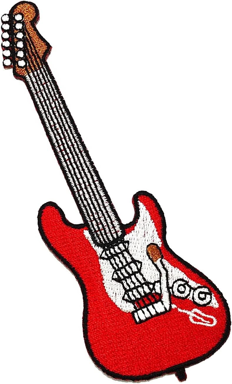 Red Electric Guitar Embroidered Iron on Patches Applique Music Rock Pop Heavy Metal