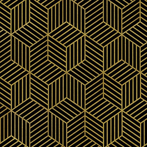 WENMER Papel tapiz hexagonal geométrico de 17.7 x 394 pulgadas, papel tapiz negro y dorado, papel tapiz autoadhesivo extraíble para cajones del hogar, estantes, gabinetes, encimeras, puertas