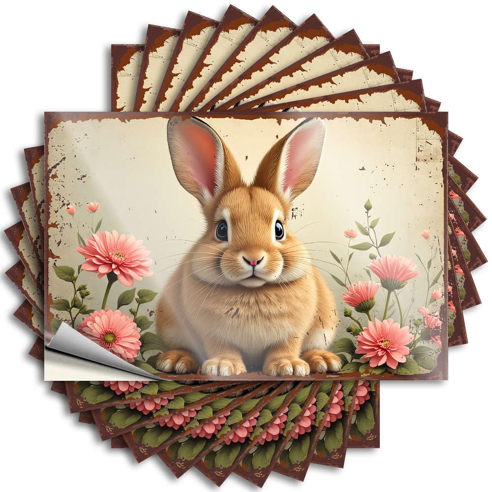 Decor for Bedroom, Quote Funny Case Quote Stickers, Unique No Residue Decals for Luggage | Military Party Favor Custom A Cute Bunny Surrounded By Pink Flowers(6X9CM)