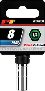 Performance Tool W36208 Chrome 1/4 Drive 6-Point Socket, 8mm