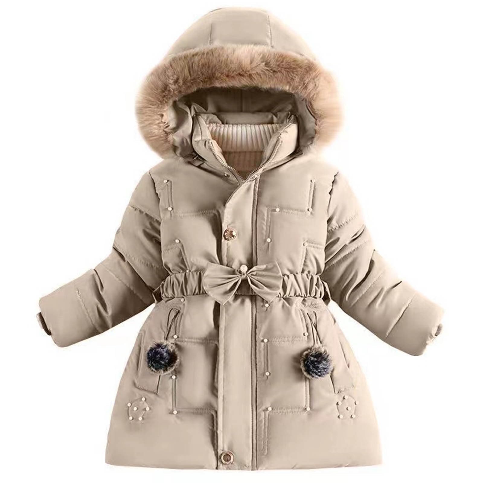 Générique Manteau Fille Doudoune Enfant Veste d'Hiver à Capuche avec Col Fourrure Epaisse Chaud Rembourré Blouson Coupe Vent