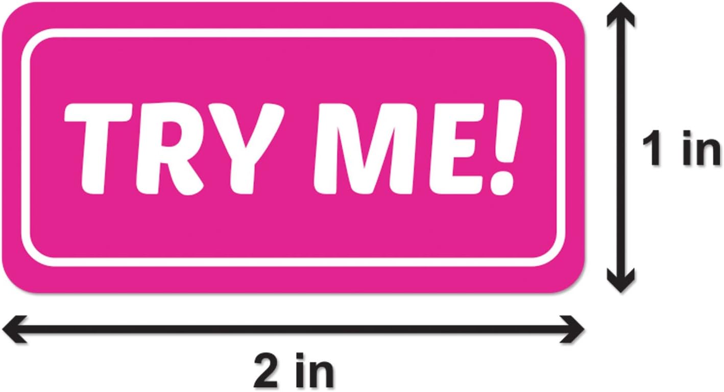 Try Me Stickers (2 x 1 inch, Bright Fluorescent Pink - 300 Labels) Try Me Stickers for Retail, Restaurant, Exhibition & Show, Manufacturing, Production - Strong Adhesive (Pack of 2)