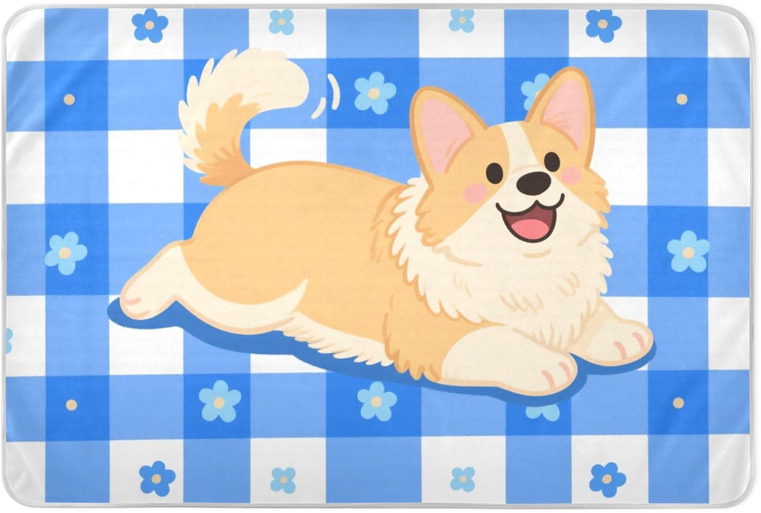 Cartoon Dog Blue White Grid Extra Large Resuable Training Pee Pads for Kids Water Resistant Pets Potty Training Mat Slip-Resistant Toddler Bedding Products for Children Adults Pets , 52" L x 34" W