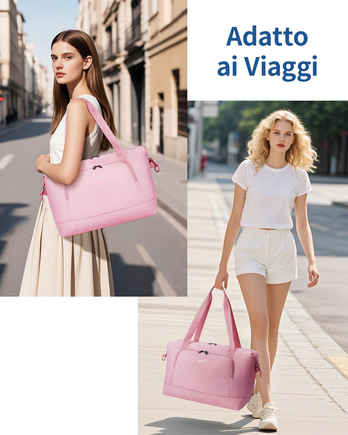 ECOHUB Borsone da Viaggio Pieghevole, Borsa da Viaggio Resistente All'acqua 40x30x20 per Ryanair, Bagaglio a Mano con Tasca Rimovibile per Oggetti Bagnati per Palestra, Aereo, Weekend,24L Rosa