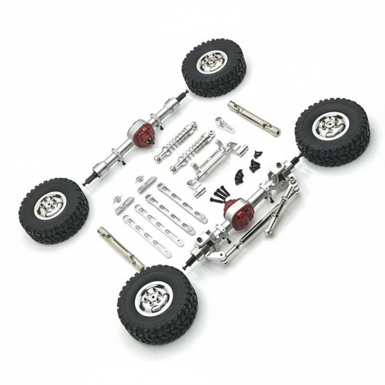 Gralara Auto Elettrica Componenti RC Metallo Completi Alberi Trasmissione Ammortizzatori Regolabili Tiranti con Braccio 25T per 1/12 Adatta a Modellismo Fuoristrada Gara Tempo Libero, Argento