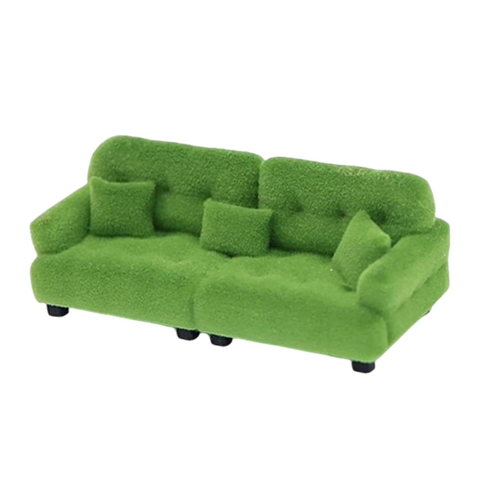 Divano in Miniatura, Mobili Floccati, Soggiorno, Camera da Letto, Micro Scena, Decorazione, Ornamento Classico, Divano per Casa delle Bambole, 1 20 Verde