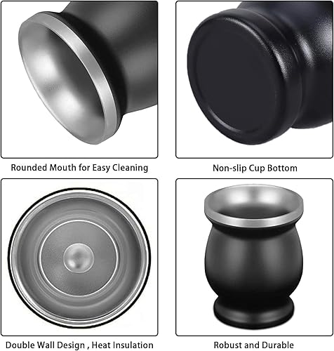 Miniatura 7 de ABM&Y Juego de tazas de yerba mate, calabaza de yerba mate con 2 bombillas, juego de tazas de té, cepillo de limpieza de 8 onzas, acero inoxidable,