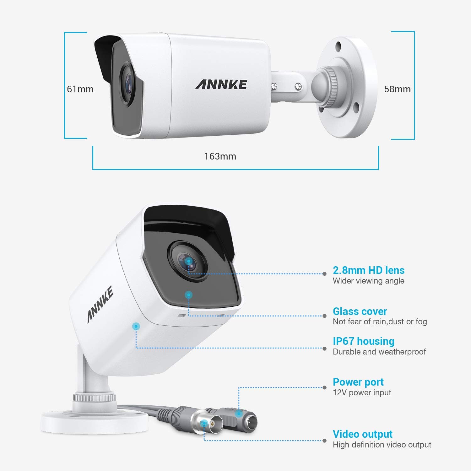 ANNKE Full HD-TVI 5MP Security Camera, 4 Pack Ultra HD IP67 Weatherproof Cameras,EXIR 100ft/30m Night Vision for 24/7 Coverage