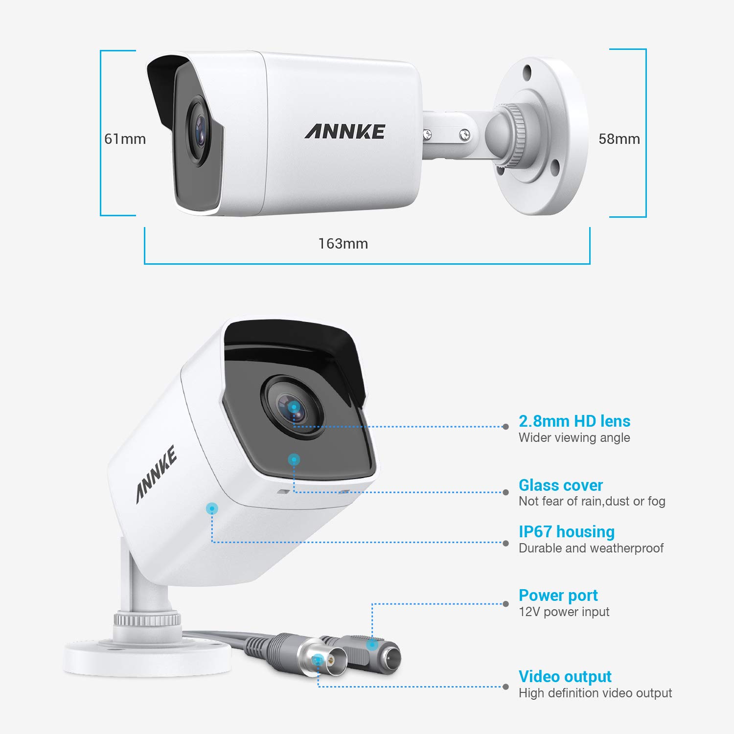 ANNKE 4pcs 5MP Analogica Videocamera Sorveglianza Esterno per DVR Kit Videosorveglianza, 30M EXIR Visione Notturna Telecamere da Esterno, Bianco