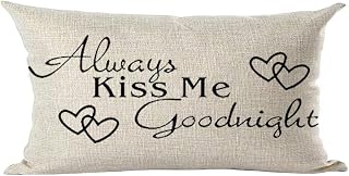 Ramirar Word Art Quote Always Kiss Me Goodnight for Lover Valentine's Day Decorative Lumbar Throw Pillow Cover Case Cushion Home Living Room Bed Sofa Car Cotton Linen Rectangular 12 x 20 Inches