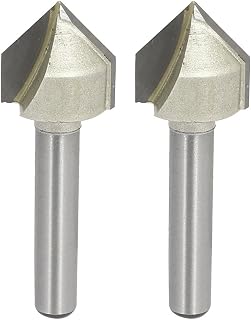uxcell 90 Degree V-Groove Router Bit 5/8" Dia with 1/4" Shank, Steel Tipped V Grooving Bit, 2pcs (Beige)