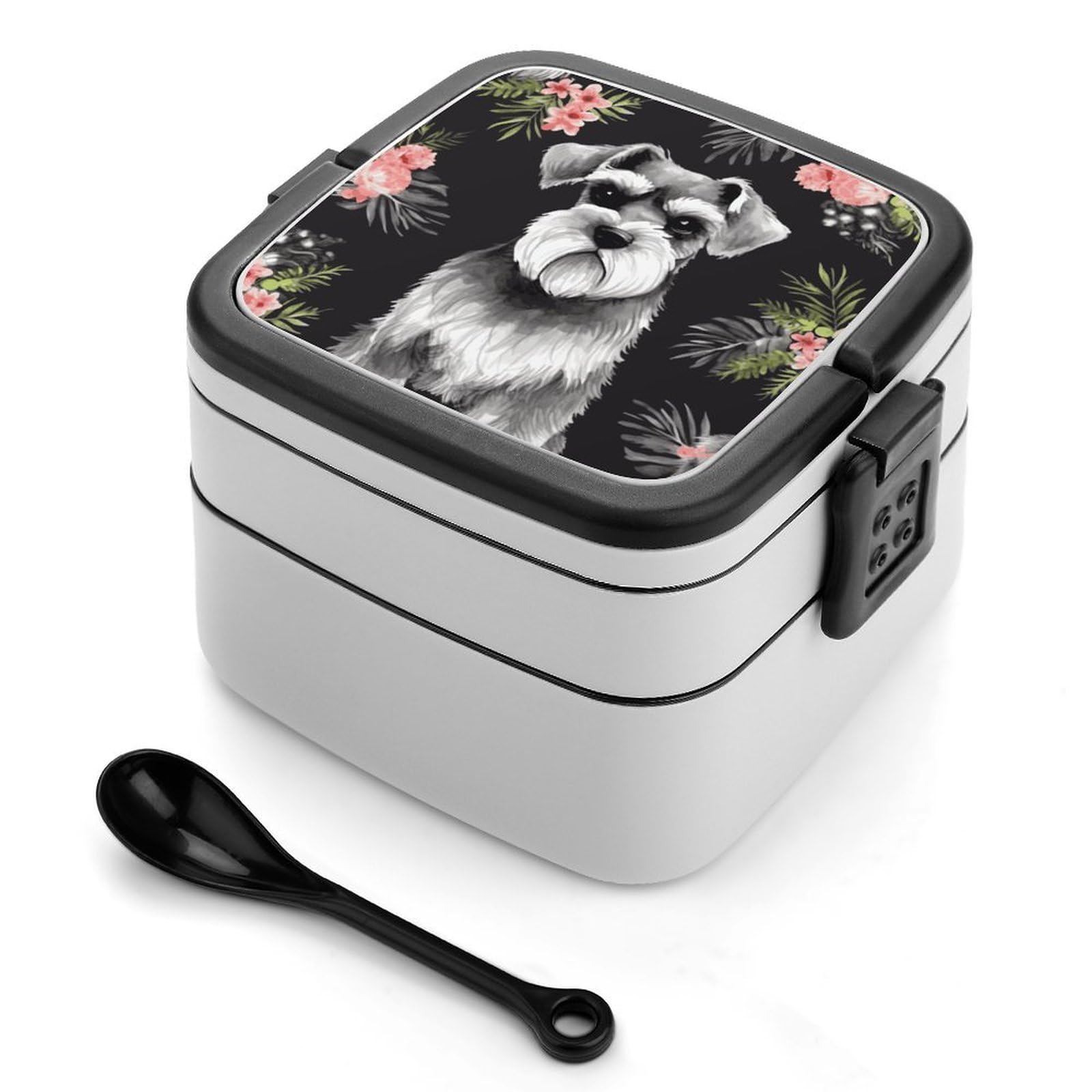 FekiLoot Schnauzer Bento Box Adult Lunch Box Sealed Bento Lunch Boxes with Spoon Sturdy Double Layer Bento Boxes Snap-on Design Leak Proof Lunch Containers Ideal for Work