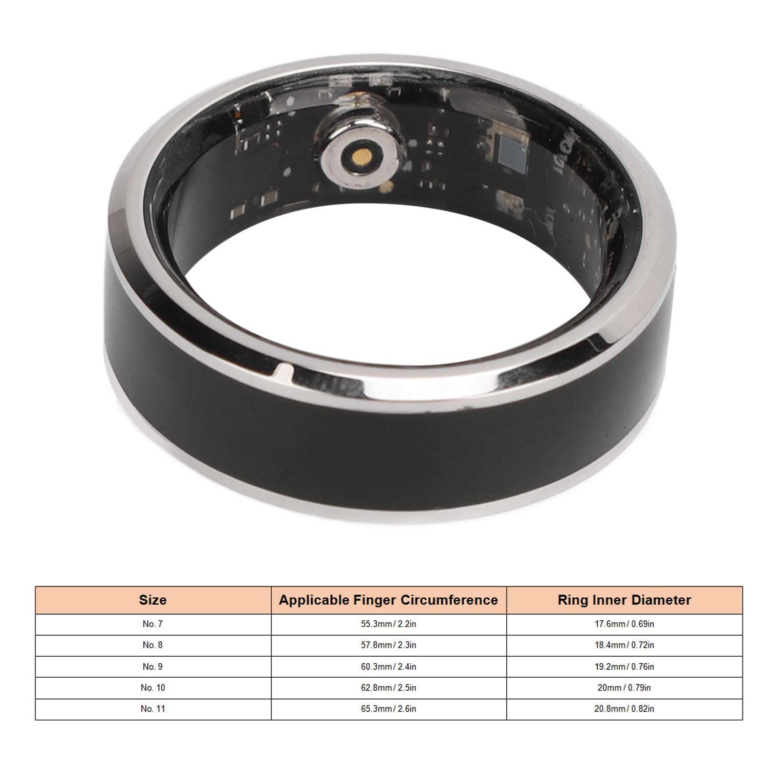 Smart Health Ring Anillo Inteligente Para Hombres Y Mujeres, Rastreador De Ejercicios, Monitor De Sueño, Sensor De Temperatura, Podómetro Y Anillo Inteligente Negro Resistente Al Agua,(Talla 8)