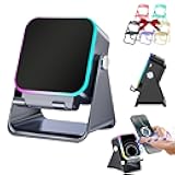 5-in-1 Wireless Induction Bluetooth Speaker with Adjustable Phone Stand, Phone Holder Charger, Portable Audio Gifts, 8 Dynamic RGB Lighting Effects, 360° Adjustable Stand (Black)