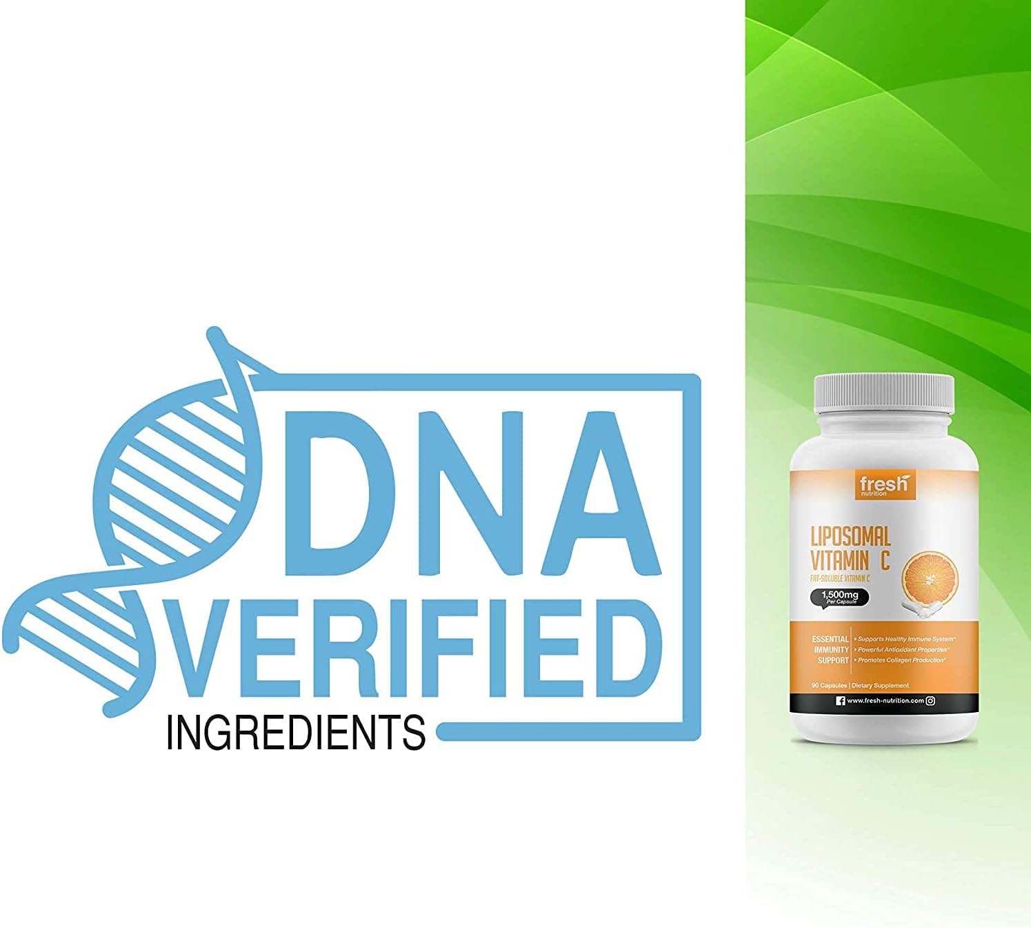 Liposomal Vitamin C - The Only 1500mg Per Capsule (NOT 2 Capsules Per Serving) DNA Verified & Potent Vit C – Swallow or Pour Powder into a Drink, All Natural Vegan Friendly, Non-GMO, Gluten & Soy Free