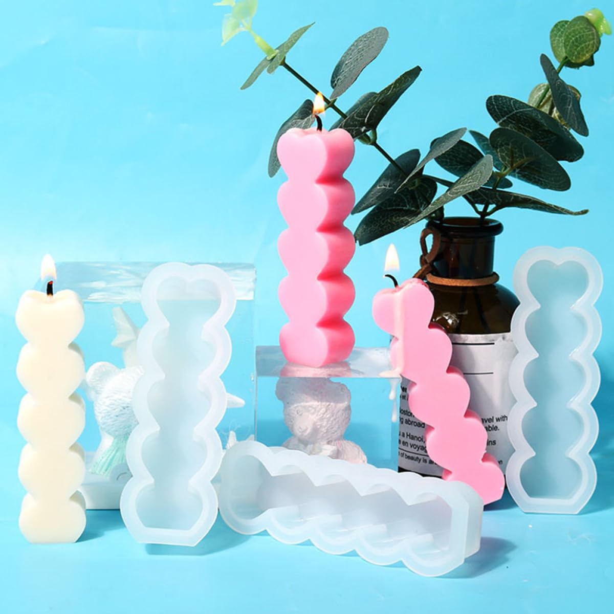 Tofficu 5 Ensembles Lot De 5 Moules À Bougies En Forme De Cœur Pour Faire Fondre Le Feu Vacillant Pour Bougie Chauffe-Plat En Cire À LED Pour Bougies En Forme De Cube 6 pièces * 5