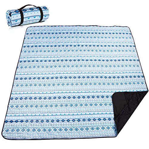 Extra-Large79-x-83-Picnic-Blanket-3-Layer-Thicking-Outdoor-Camping-Blanket-Machine-Washable-Beach-Blanket-Waterproof-and-Wear-Resistant-Soft-and-ComfortableBoho-Blue