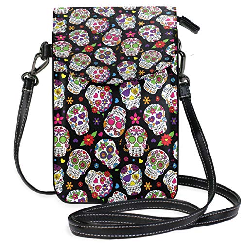 ZZKKO Mini sac à bandoulière en cuir pour téléphone portable Motif tête de mort Cover
