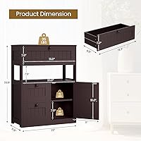 Vista 2 de Bathroom Cabinet, Modern Bathroom Floor Storage Cabinet Organizer with 1 Door and 3 Drawers, Freestanding Cupboard for Kitchen/Living Room Use