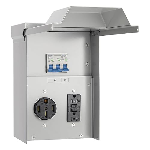 Miniatura 22 de briidea - Toma de corriente temporal de 50 amperios con disyuntor, caja de interruptor para exteriores con carcasa impermeable NEMA 3R, precableado