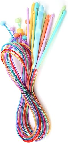 Miniatura 4 de Oumefar Juego de ganchos largos de ganchillo Tusani de metal con cordones intercambiables tunecinos con cable, agujas de tejer de 0.197 in para