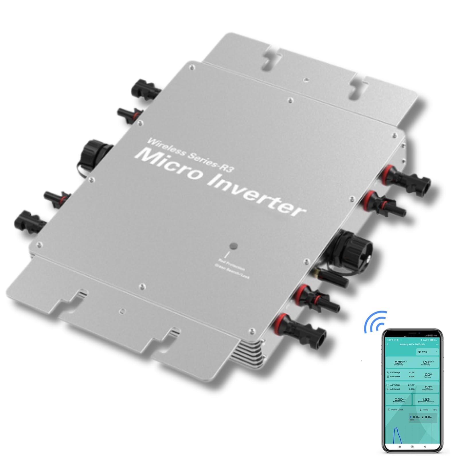 Microinverter Fotovoltaico In Rete,Jadeshay Solar Micro Inverter 1600W Grid Tie Inverter MPPT inverter fotovoltaico, con sistema di monitoraggio Wi-Fi, per pannello solare fotovoltaico