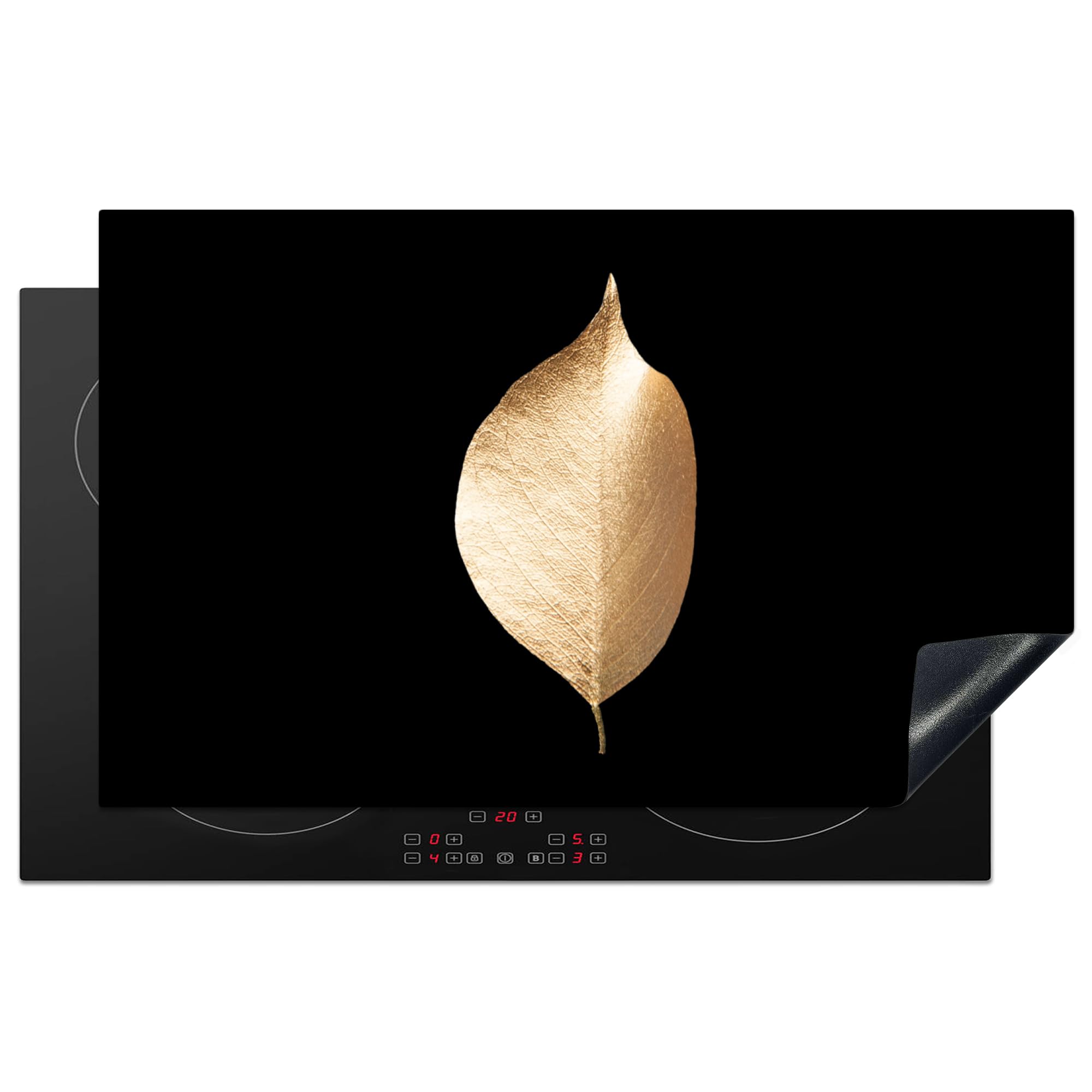 KitchenYeah© Induction Hob Protector Mat 20.5"x33.5" / 85x52 cm Stove Cap Top Cover Kitchen Cooker Covers for Electric Hobs Vinyl Leaves - Gold - Black - Plants - Luxury