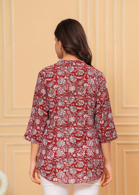 Image of Women's Cotton Printed Kurta Top | 3 /4 Sleeve Straight Kurti Casual Outings