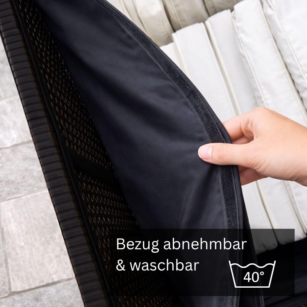 RS Trade Auflagenbox wasserdicht XXL, Gartenbox, Aufbewahrungsbox Garten, Kissenbox Outdoor, Gartentruhe, große Gartenkiste für Polster, wetterfeste Garten-Aufbewahrung, Polyrattan, 950l, schwarz