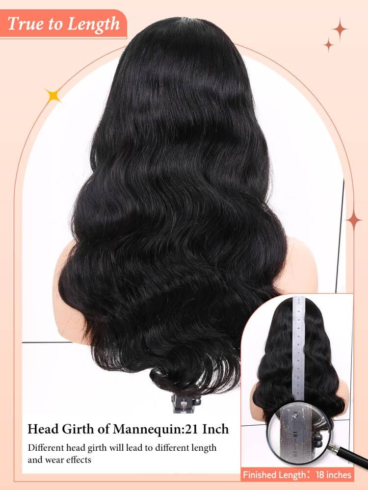 Miniatura 3 de WIGNEE Pelucas onduladas naturales con flequillo, pelucas onduladas de cabello humano 100% brasileño, color negro natural (18 pulgadas 1B)