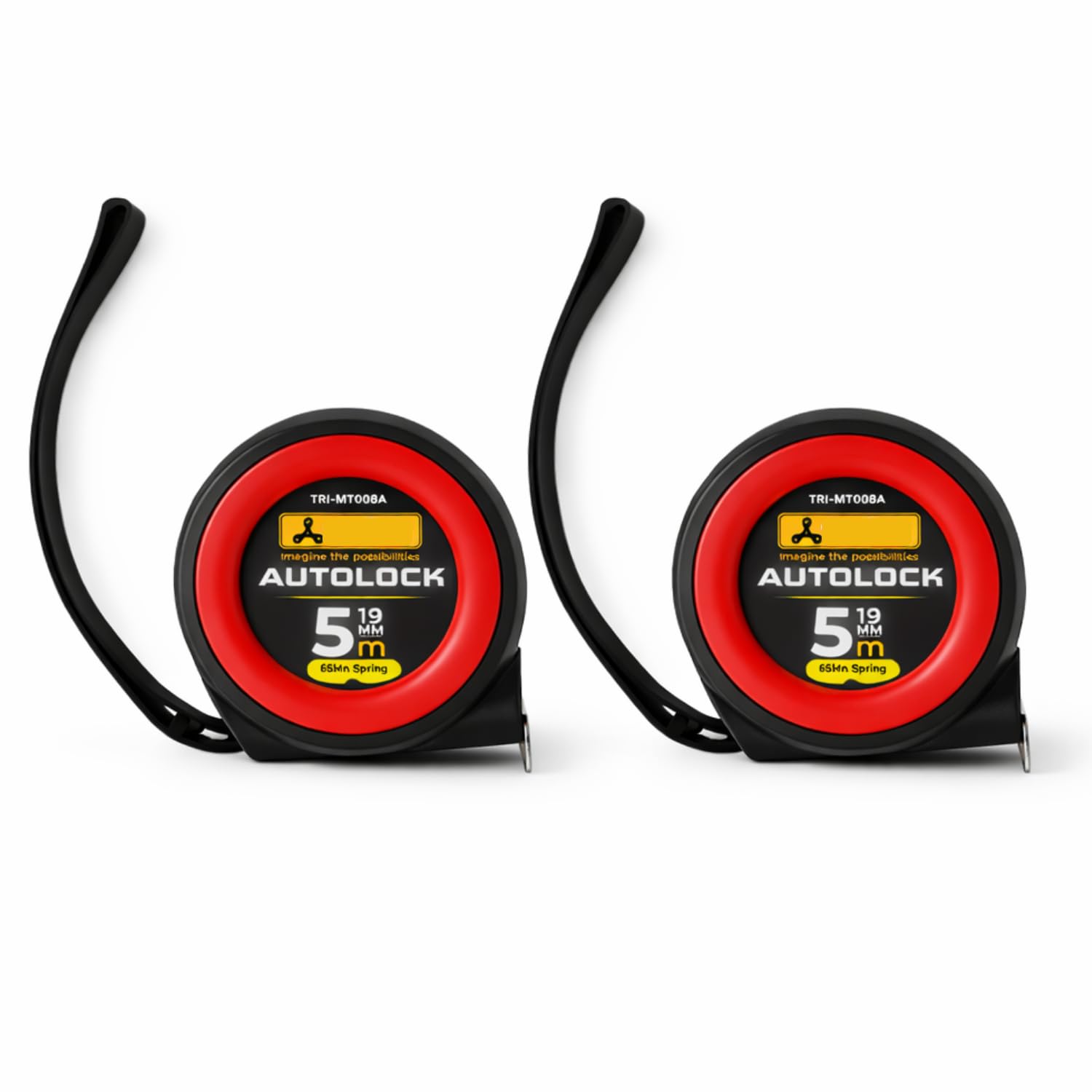 5 miter x 2 pices Measuring Tape with Auto-Lock (19mm Width), Heavy Duty 65Mn Spring Retractable Inch Tape for Construction, Carpentry & Home Use - TRI-MT008A (Pack of 2, Red/Black)-image-4