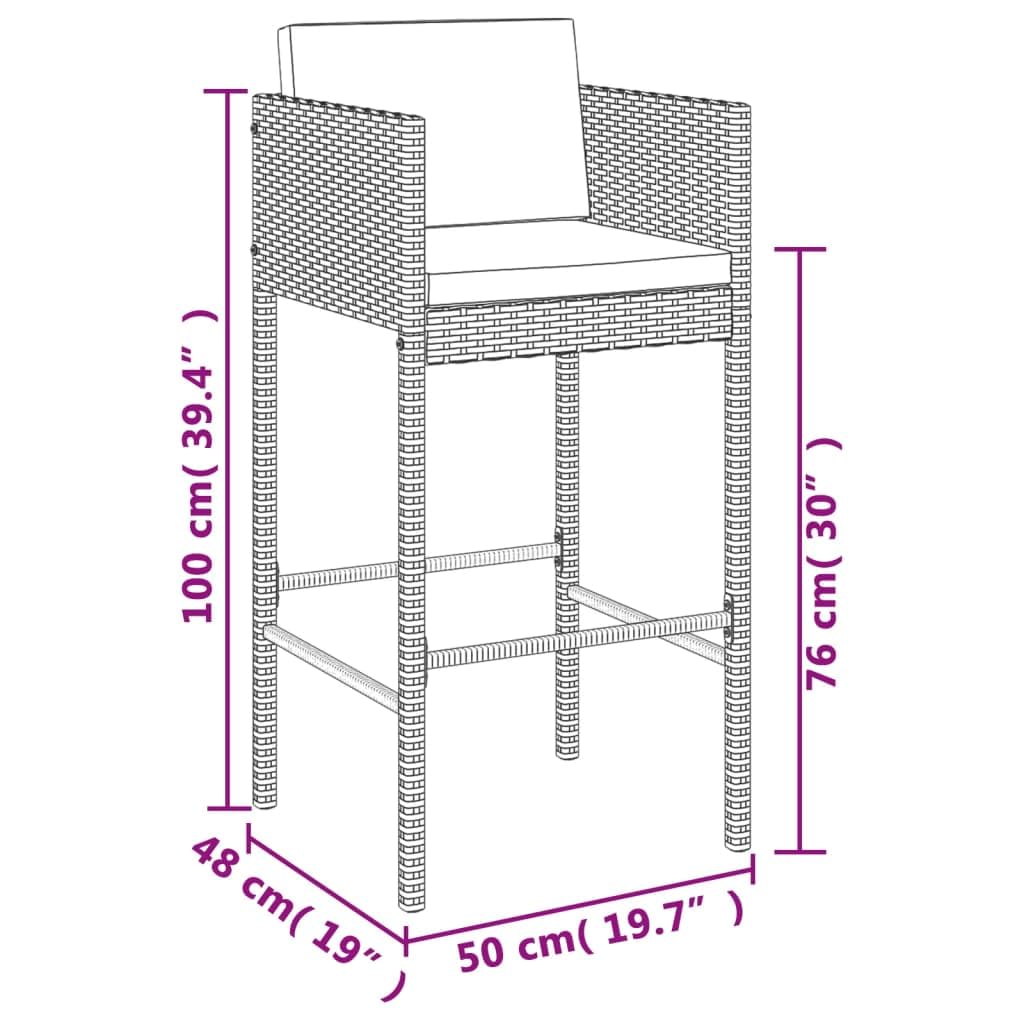 Homgoday Hochtisch und Hocker für den Garten, 5 Teile und Kissen, PE-Rattan, Grau, Set mit Stehtisch und Hockern, Frühstück, Möbel, Bar, Esszimmer, Küche, Möbel, Haus, funktional, Terrasse,