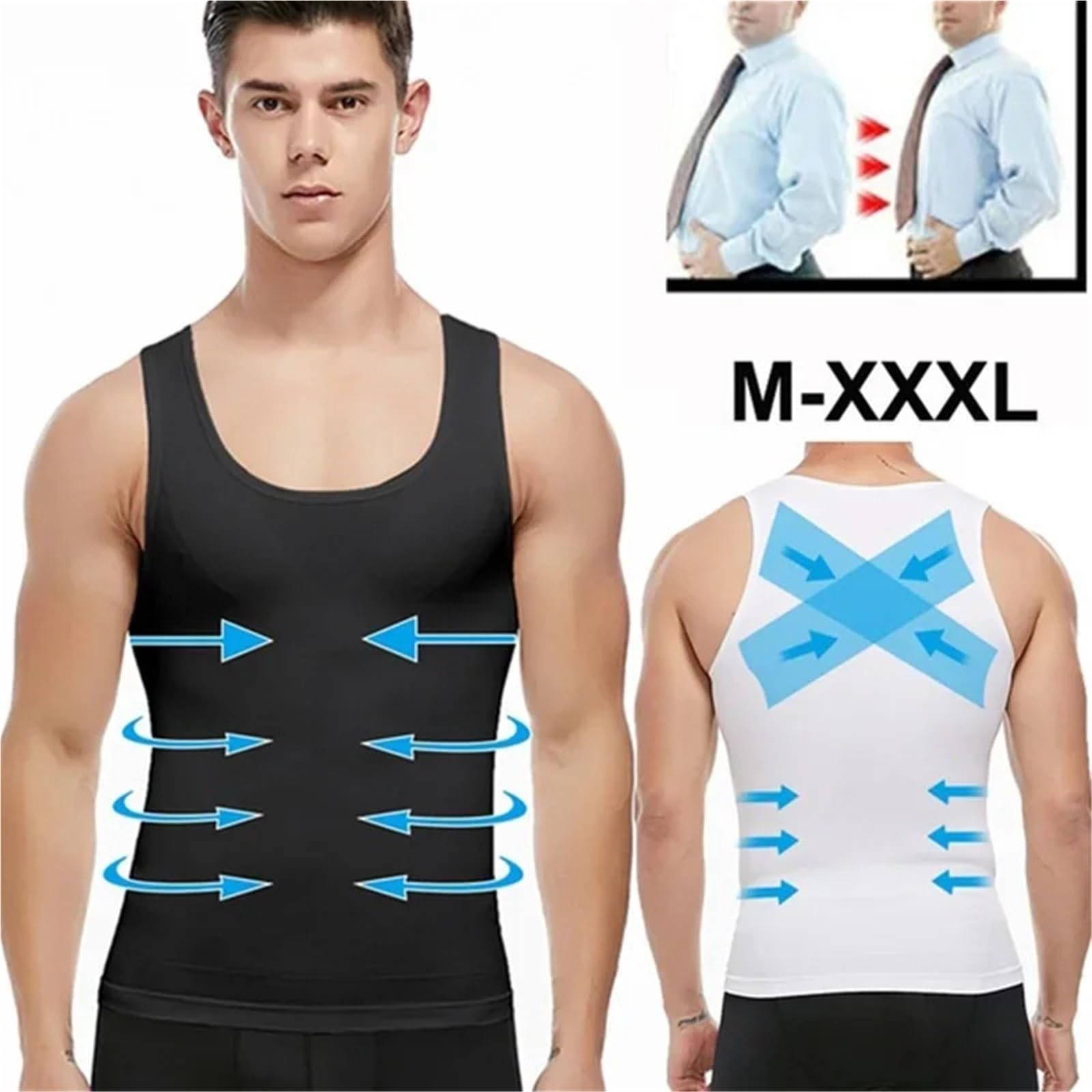 Fajas Reductoras Shapewear Camiseta moldeadora de cuerpo adelgazante for hombre, ropa moldeadora de abdomen, camiseta de compresión for ocultar las camisetas sin mangas de entrenamiento, camisetas int