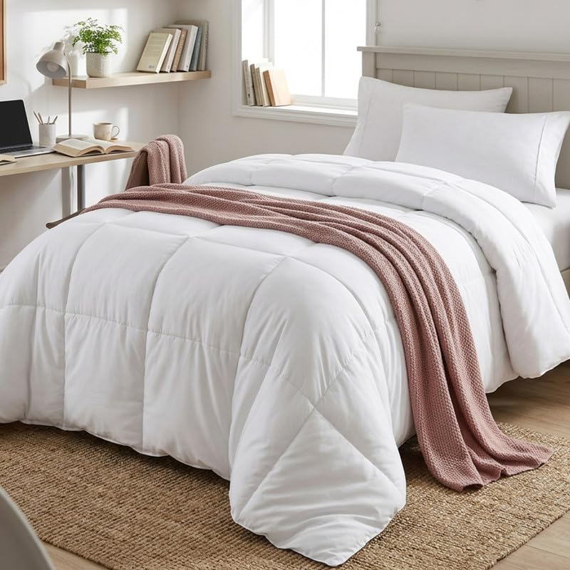 Image of Utopia Bedding Down Alternative Comforter (Twin XL, White) - All Season Comforter - Plush Siliconized Fiberfill Duvet Insert - Box Stitched | Cozy All Season Comforter, Down Alternative Fill, Soft Microfiber Shell, Corner Tabs, Box Stitched, Machine Washable