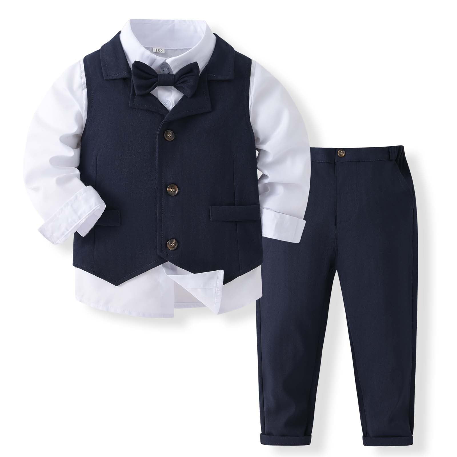 Generisch Completo formale con camicia, gilet, pantaloni, papillon, per bambini piccoli e classici, adatto per feste dai 18 mesi ai 7 anni, elegante combinazione per occasioni speciali