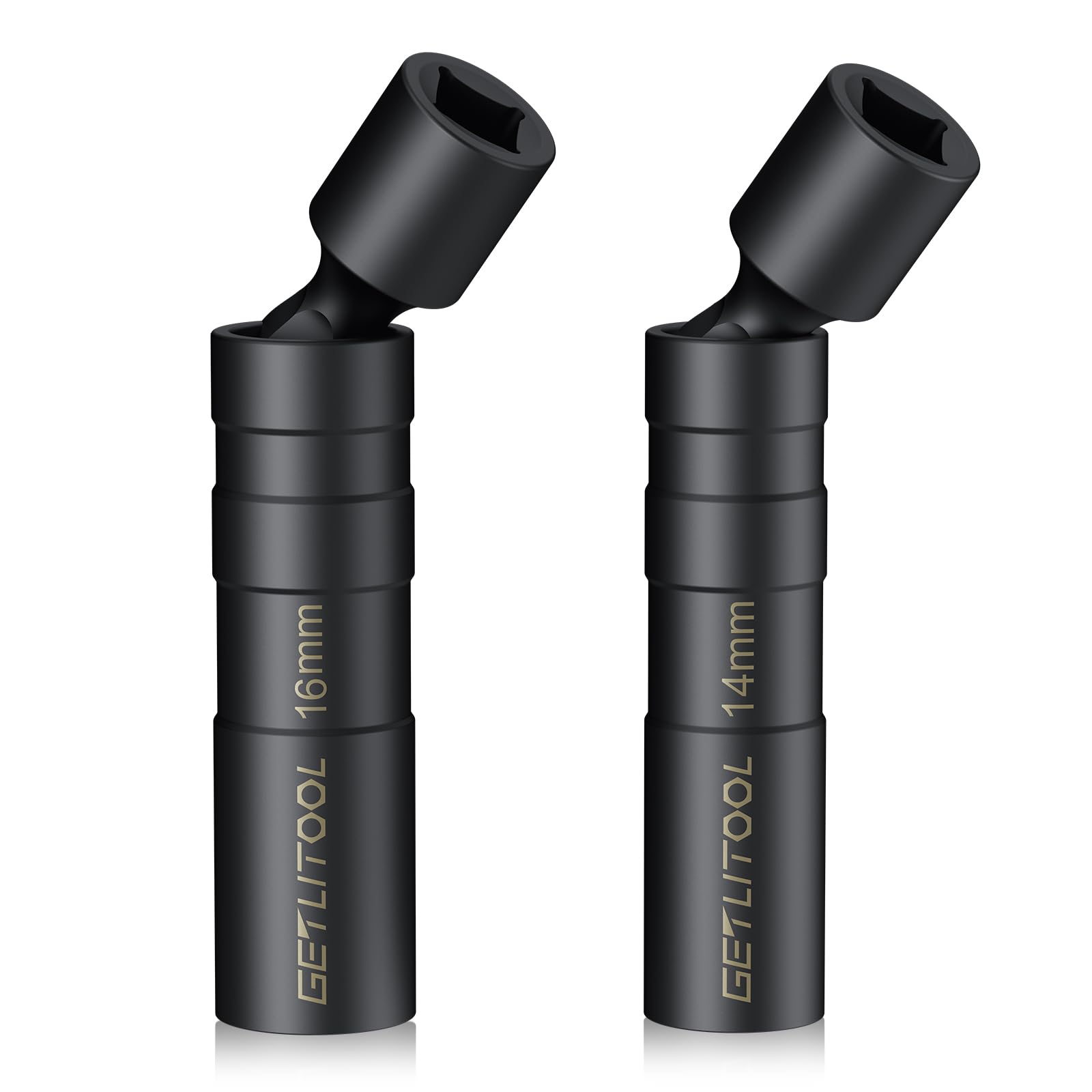 GETLITOOL 2 szt. kluczy do świec zapłonowych 14/16 mm długości 10 cm z kwadratowym trzonkiem 3/8", 2 x 12-kątne nasadki do świec zapłonowych CVR, obrotowy klucz magnetyczny o 360° do usuwania świecy