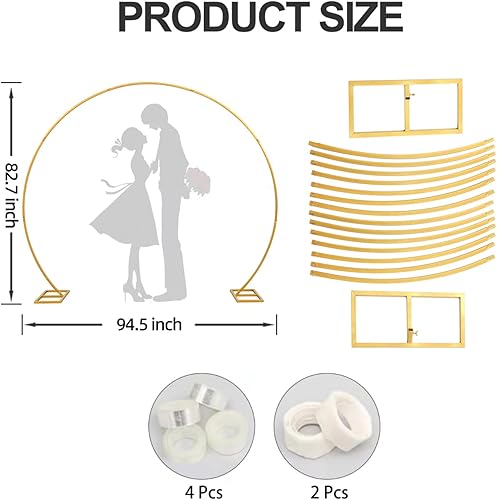 Miniatura 4 de Suoedd Soporte redondo de arco de boda de 8 pies, soporte de marco de arco de globo de metal dorado para ceremonia de boda, fiesta de cumpleaños,