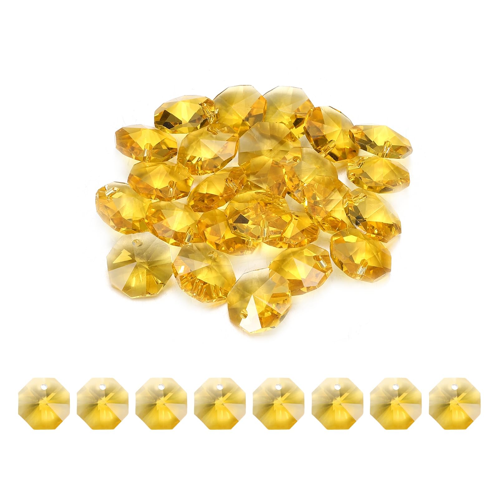 sourcing map 25Pcs 1 Hole Crystal Octagon Beads, 14mm K9 Glass Hanging Chandelier Beads Prisms Parts for Crystal Chandeliers Lamp Hanging Pendant Jewelry DIY Craft, Yellow
