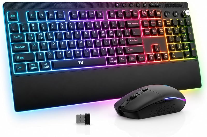 seenda Wireless Gaming Keyboard and Mouse, RGB Backlit & Web Customizable | Multi-Device Connection, Programmable, Full Size Rechargeable Keyboard with Wrist Rest & 7200 DPI Mouse for PC/Mac/Laptop