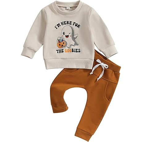 Boys' and Girls' Cute Halloween Pumpkin Patch Sweatshirt and Pants
