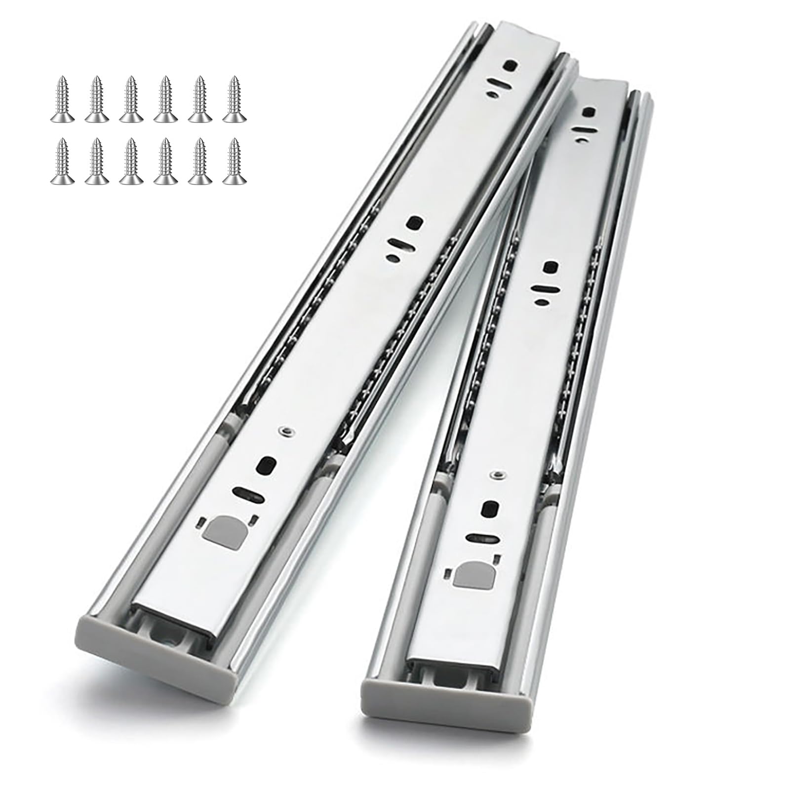 Kegoupdys Guide per Cassetti 4 Paia (8 Pezzi) Binari Cassetti Scorrevoli, 350mm (14 Pollici) Guide Telescopiche con Estrazione Completa e Chiusura Morbida, Portata 45 kg Viti incluse Argento.