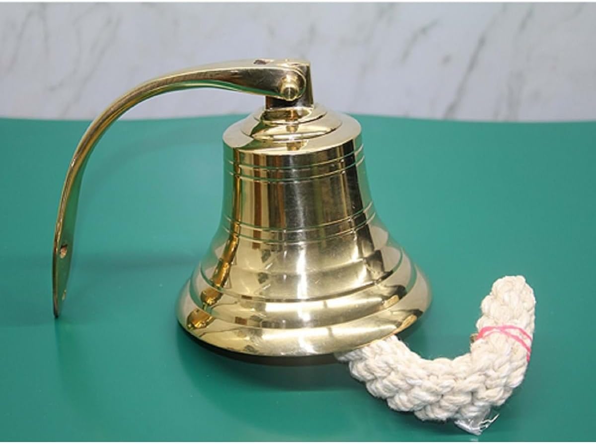 Brass Hanging Bell, Golden Decorative Wall Art, Turkish Home Decor, Retro Style, Unique Design, 4.7x4.7 in - Gold