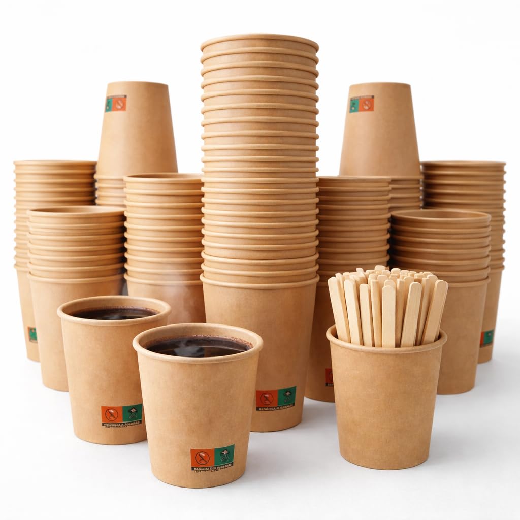 GASTROTOMI Vasos Cafe de 120 ml – 100 Unidades y 100 Paletinas Cafe Desechables de Madera con Funda, Vasos Desechables para Espresso, Degustaciones y Oficina – Vasos Carton Kraft – Pack Completo — view 11