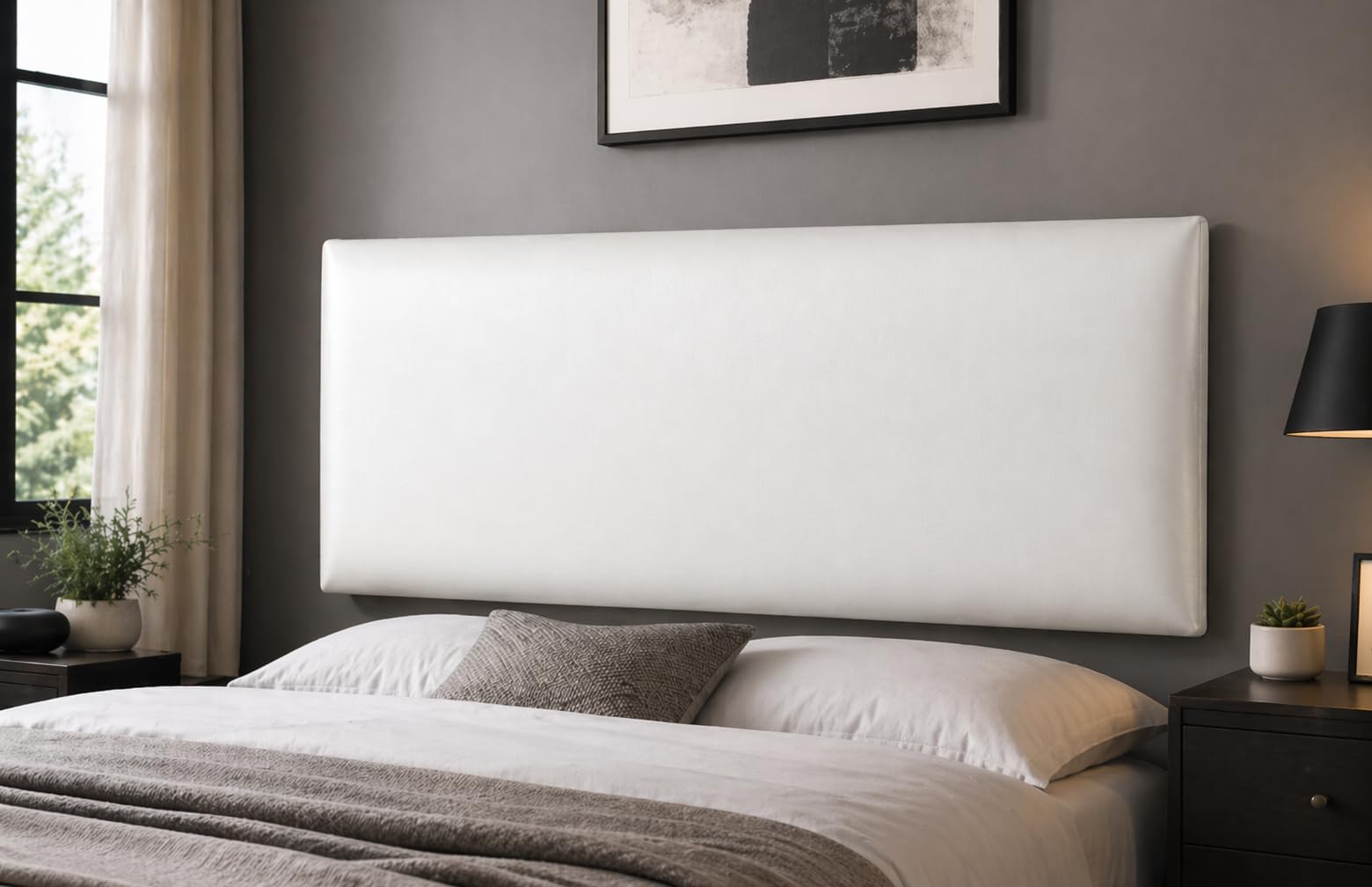 Somna Living Oliver Leather Upholstered Headboard 20” (White, 4FT Small Doub)