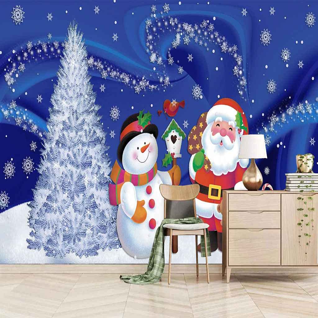 Papier peint 3D en canevas lavable bonhomme de neige autocollant mural 150x105 cm