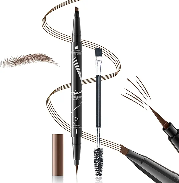 Eyebrow Pencils for Women 2-in-1 Dual-Ended, Microblading Eyebrow Pen 4-Fork-Tip & Precise Brush-Tip, Brow Pen Long-Lasting Waterproof & Smudge-Proof Natural Hair Like Brows (Dark Brown)