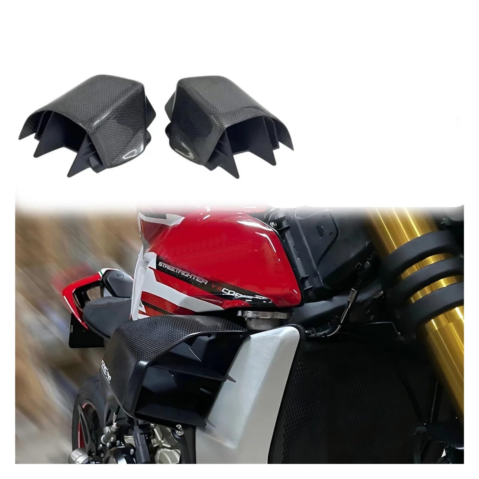 Motorcycle Fairing Side Wings Carbon Fiber Pattern V4s WINGLETKIT Fit for Ducati Fighter V4R Motorcycle Accessories V4 Fixed Wing V2 Fixed Winglet 2018-2024 Motorcycle Wing Spoiler(Bright)