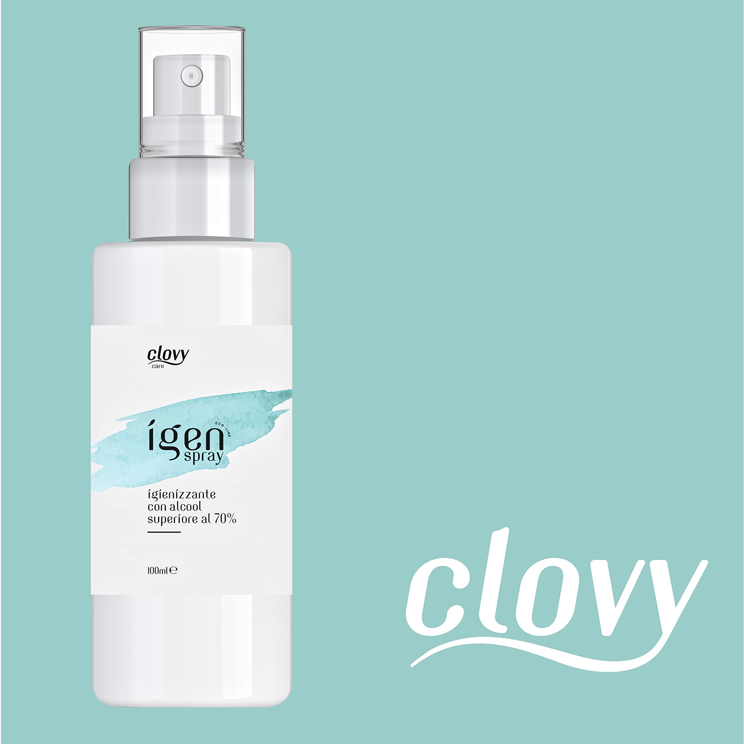 Clovy Care. Igienizzante spray tascabile 2in1 da 100 ml con alcool contenuto >70% per mani e superfici. Senza risciacquo. Rapida asciugatura. (100 ML, 6)