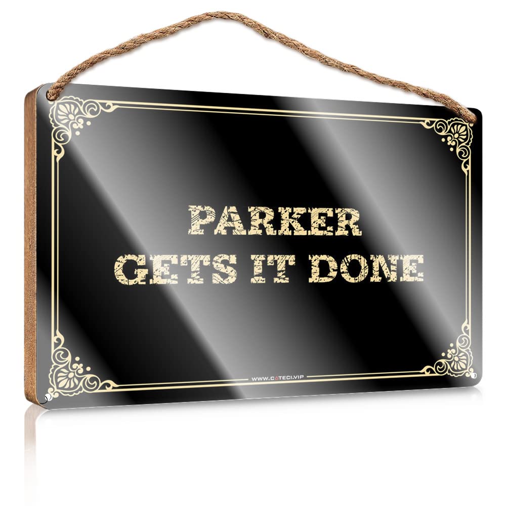 MAHQPZXSF Wood Bathroom Hanging Sign Parker Gets It Done Wooden Sign Bar Signs For Home Decor Bathroom Hanging Decor(23X35CM)